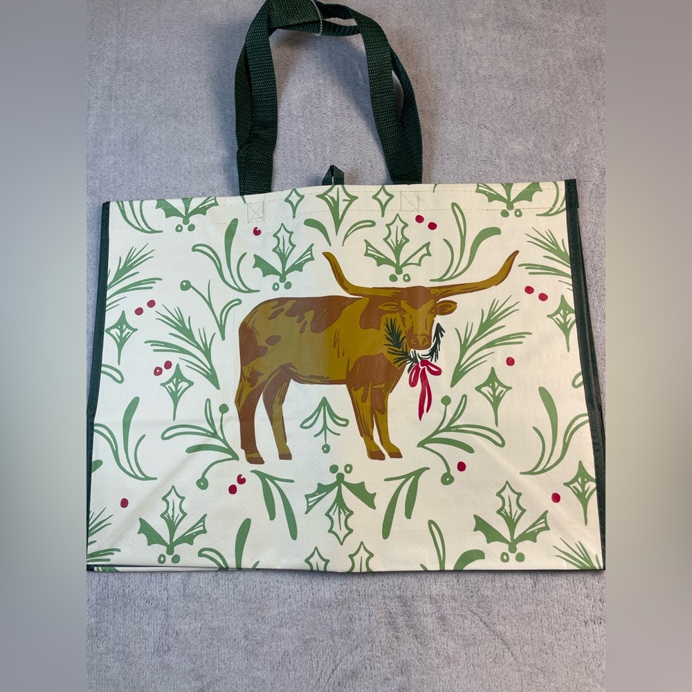 Destination Holiday Longhorn Reusable Bag with Green Handles